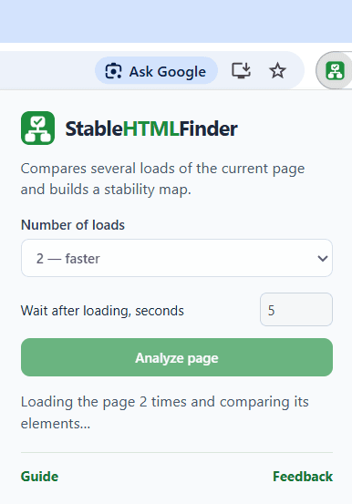 StableHTMLFinder page analysis settings